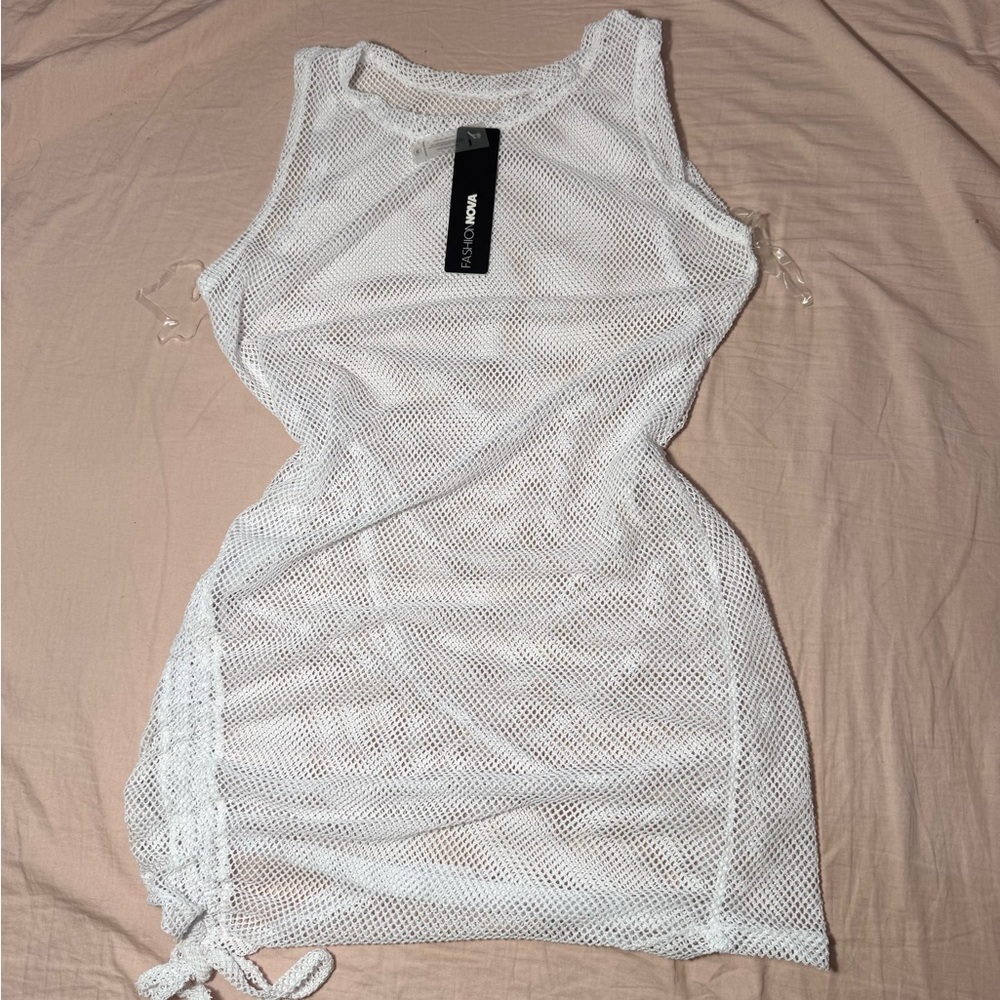 Fashion Nova White Mesh Coverup Dress
